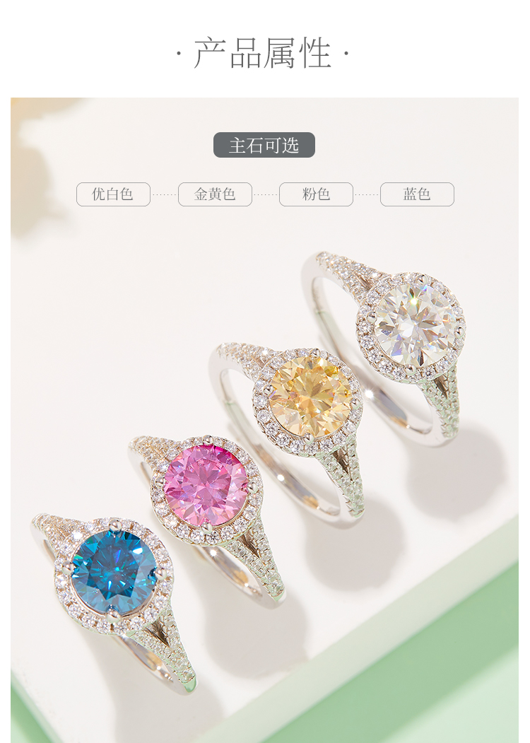 双臂圆包S925银镀白金莫桑钻女戒1.5克拉D级 - 2